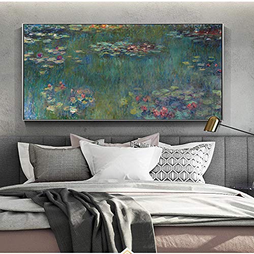 SYFDW Lienzo Pintura Monet Nenúfares Pinturas Reproducción En La Pared Flores Impresionistas Famosos Cuadros Decorativos 50Cmx90Cm