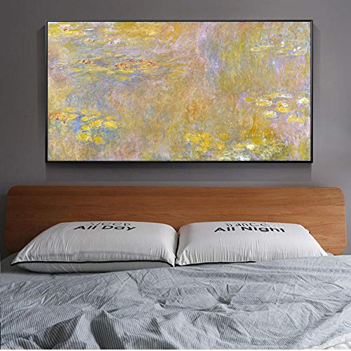 SYFDW Lienzo Pintura Monet Nenúfares Pinturas Reproducciones En La Pared Impresionista Paisaje Flores Arte De La Pared Lienzo 50Cmx90Cm