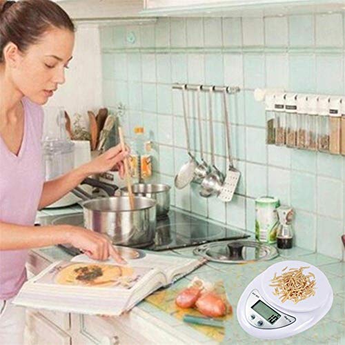 Szaerfa Cocina LCD Postales Escalas Digitales Dieta Alimenticia Peso Electrónico 5kg / 1g (Blanco)