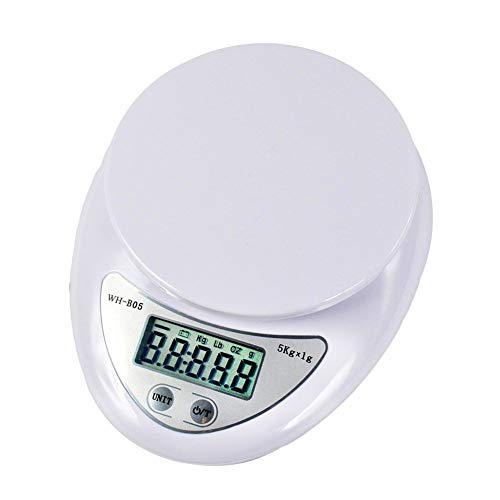 Szaerfa Cocina LCD Postales Escalas Digitales Dieta Alimenticia Peso Electrónico 5kg / 1g (Blanco)