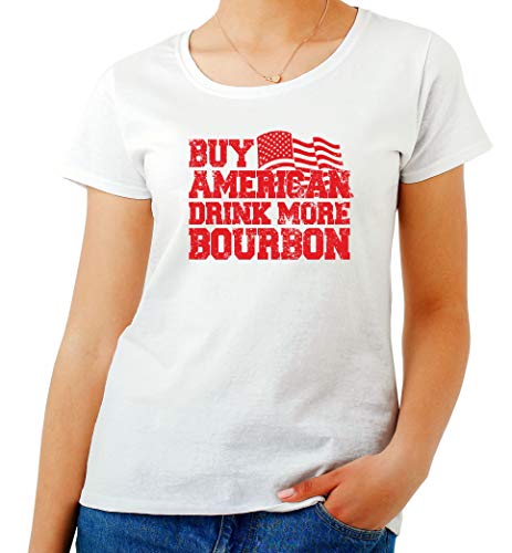 T-Shirt para Las Mujeres Blanca GEN0068 Buy American Bourbon