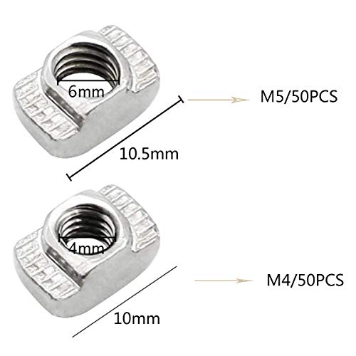 T-tuerca Cabeza Martillo,Xiuyer 100pcs 20 Series T-tuercas Carredera M4/M5 Acero Carbono Enchapadas Zinc T-ranura para Perfil Aluminio