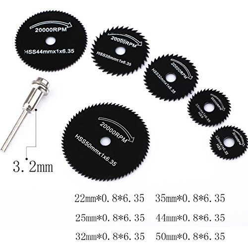 T-wilker 7pcs hoja de sierra circular HSS vio la herramienta rotatoria Dremel Cuchillas discos de corte Adecuado para la Madera, plástico, fibra de vidrio, cobre, aluminio y metal Hoja delgada