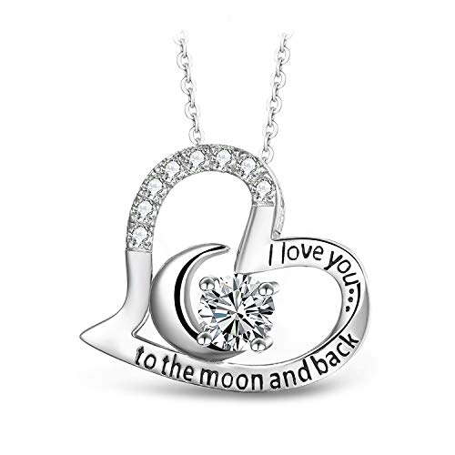 T400 Collar para Mujer Plata de Ley 925"I Love You to The Moon and Back Te Quiero hasta la Luna y más allá Colgante Regalos de Joyería para Mujeres,Longitud del Collar 45cm