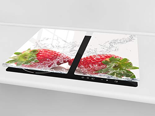 Tabla de cocina de vidrio templado - Tabla de cortar de cristal resistente – Cubre Vitro Decorativo – UNA PIEZA (60 x 52 cm) o DOS PIEZAS (30 x 52 cm); D07 Frutas y verduras: Fresa 30