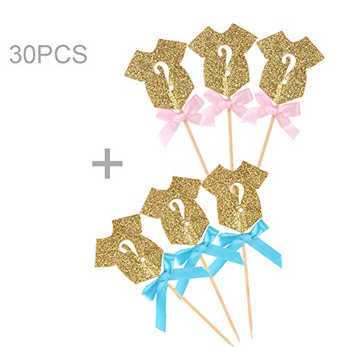 Tabpole 30pcs Decoración Postre Pastel Glitter Cupcake Toppers para Baby Shower Gender Reveal Party