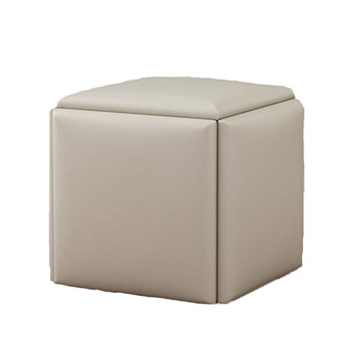 Taburete Bajo para Visita Multifuncional 5 En 1 Cubo De Rubik Reposapiés Tapizado Cuero PU Ahorra Espacio Cambio De Reposapiés para Salón Dormitorio 46X 45X 45 Cm,Blanco