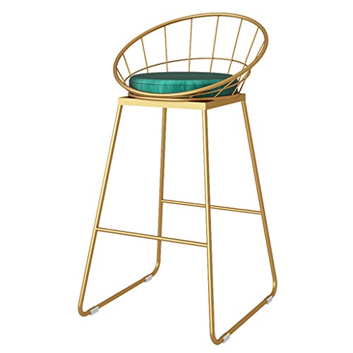 Taburetes modernos Silla con respaldo y reposapiés para cocina pub bar Taburetes altos, Terciopelo Tapizado, Patas de metal dorado, Altura del asiento 65 cm - Verde/azul/rosa