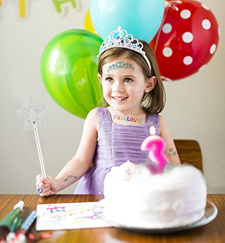 Tacobear 50 Piezas Disfraz Princesa Niña con Tiara Princesa Corona Princesa Tatuajes Anillos Varita Mágica Disfraces Princesas Vestido Accesorios Set Regalos Fiesta Cumpleaños para Niñas Niños (Azul)