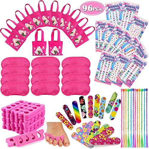 Tacobear 96 Piezas SPA Articulos de Fiesta para Niña Pegatinas Uñas Unicornio Bolsa de Fiesta Lima de Uñas Separador Dedos Pie Pelo Trenzas Antifaz para Dormir Set Fiesta Cumpleaños para Niña Ninos