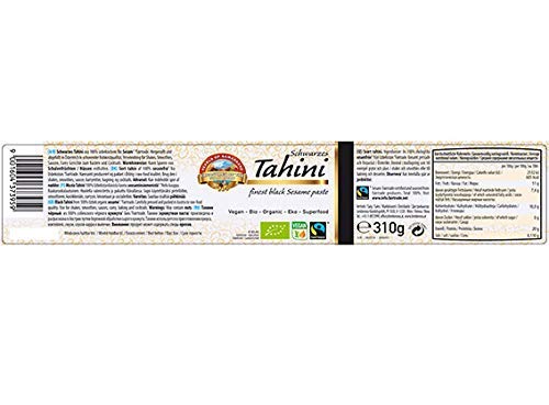 Tahini negro Bio 310g Orgánico, Pasta Crema hecho solo de Sésamo Ecologico integral con cáscara, crudo, para Hummus