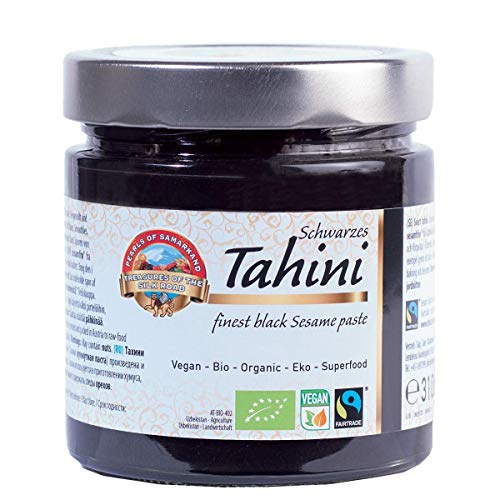 Tahini negro Bio 310g Orgánico, Pasta Crema hecho solo de Sésamo Ecologico integral con cáscara, crudo, para Hummus