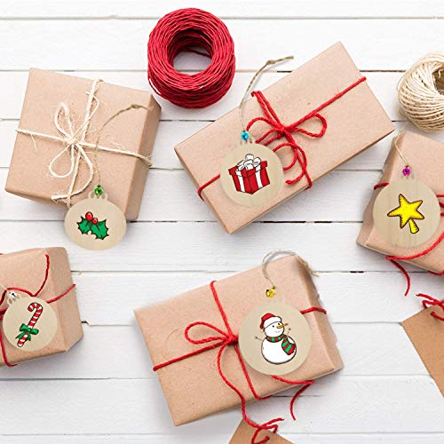 Taianji - 100 bolas de madera de Navidad para decoración de árbol de Navidad sin terminar, forma redonda en blanco con cuerda de madera, manualidades