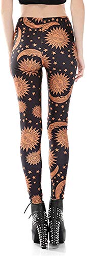 Tamskyt - Mallas leggings de cintura alta, estampadas, diseño de galaxia con estrellas, para mujer (tallas de XS a M) Sol y luna Talla única