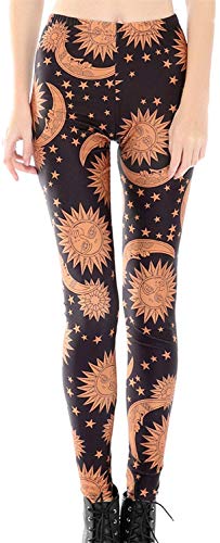 Tamskyt - Mallas leggings de cintura alta, estampadas, diseño de galaxia con estrellas, para mujer (tallas de XS a M) Sol y luna Talla única