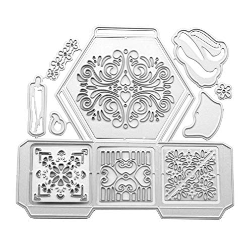 TankMR Troqueles De Corte De Metal De Caja Hexagonal, Plantilla De Plantilla De Relieve para álbum De Recortes De Bricolaje, Tarjeta De Papel, Arte, Decoración Artesanal Plata