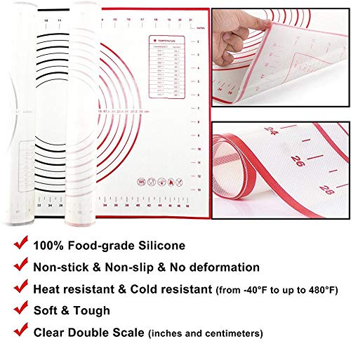 Tapete de Cocción Lámina de horno de Silicona Antiadherente, Juego de Repostería Profesional, Ecológico y Reutilizable 40x60cm (Rojo)