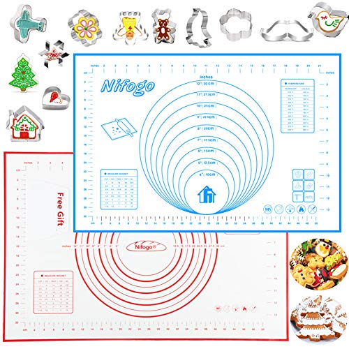 Tapete de Cocción Silicona - Baking Mat Grande Antiadherente, Incluye Medidas, Libre de BPA, Hornear para Hacer Fondant Pizza Dough Tarta, 60 x 40 cm (X- 2PCS + 2 Raspador)