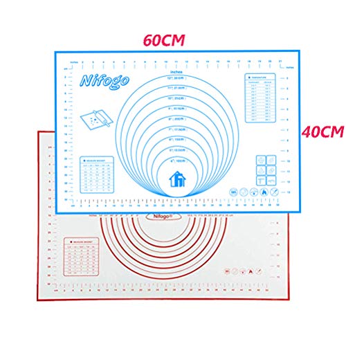 Tapete de Cocción Silicona - Baking Mat Grande Antiadherente, Incluye Medidas, Libre de BPA, Hornear para Hacer Fondant Pizza Dough Tarta, 60 x 40 cm (X- 2PCS + 2 Raspador)