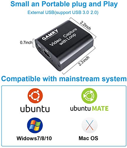 Tarjeta de Captura de Vídeo HDMI con Loop Out, 4K HD 1080P USB 2.0 para Transmisión en Vivo de Transmisión de Vídeo para Juegos, Transmisión, Enseñanza, Videoconferencia