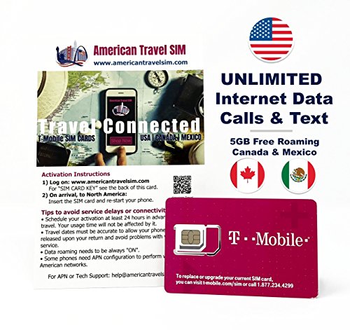 Tarjeta SIM Prepago USA, Canadá & Méjico – INTERNET SIN LIMITES + Llamadas & Textos (SMS) ilimitados – 21 DIAS