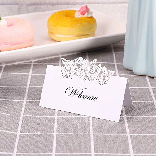 Tarjetas de Lugar Mesa 100 piezas 2 * 9cm Blanco Perla Mariposa Tarjetas de Nombre Lugar para Decoración de Fiesta de Boda