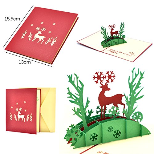 Tarjetas de Navidad 3D, eZAKKA Tarjetas de Navidad 3D Pop Up Tarjetas de regalos de felicitación navideña Tarjetas con sobres para Navidad Feliz Navidad Año Nuevo, Calidad Premim, Paquete de 5