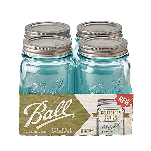 Tarro, estilo vintage, boca regular, de 473 ml, de Ball® Aguamarina. Tarro de cristal Mason, paquete de 4 unidades.