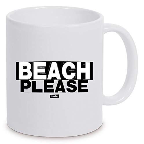 Taza blanca de Hariz Beach Please divertida frase en blanco, talla única