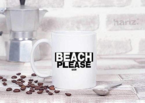 Taza blanca de Hariz Beach Please divertida frase en blanco, talla única