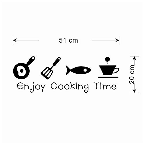 Taza de arte negro pescado espátula palabras de la letra olla calcomanías para la cocina disfrutar de tiempo de cocción en casa vinilo removible decoración