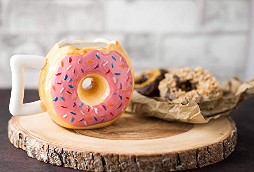 Taza de buñuelos de cerámica - Delicioso buñuelo Rosa esmaltado con Pepitas - Divertido MMM. ¡Donuts! Cotización - La Mejor Taza para café, té, Chocolate Caliente y más - Taza Grande de 14 onzas.