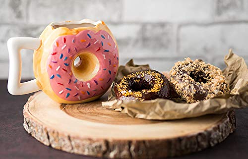 Taza de buñuelos de cerámica - Delicioso buñuelo Rosa esmaltado con Pepitas - Divertido MMM. ¡Donuts! Cotización - La Mejor Taza para café, té, Chocolate Caliente y más - Taza Grande de 14 onzas.