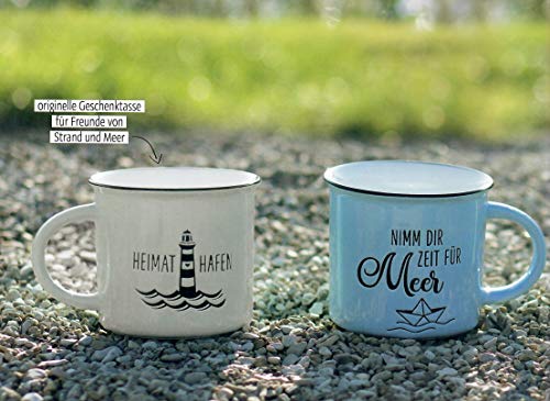 Taza de café vintage de cerámica para regalar, diseño marítimo con texto en alemán "Nimm dir Zeit für Meer"