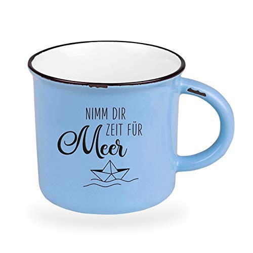 Taza de café vintage de cerámica para regalar, diseño marítimo con texto en alemán "Nimm dir Zeit für Meer"