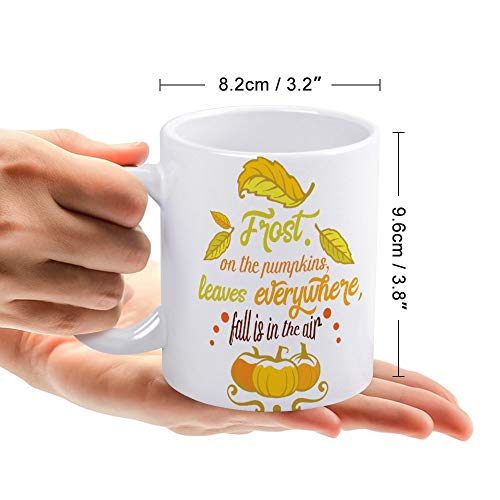 Taza de té de café, regalo único de cumpleaños para hombres y mujeres divertida taza de café té blanco de escarcha en las hojas de calabaza