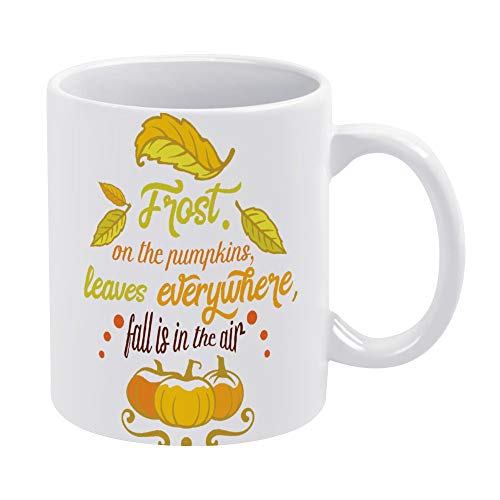 Taza de té de café, regalo único de cumpleaños para hombres y mujeres divertida taza de café té blanco de escarcha en las hojas de calabaza