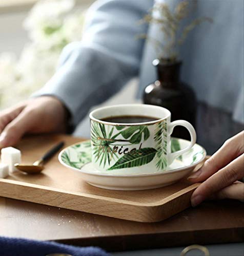 Taza del regalo, la planta de café de cerámica de la taza de café cacao Diseño verde de café y platillo de porcelana Conjunto de café latte impresión taza de té de cerámica taza de té Vaso de agua