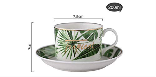 Taza del regalo, la planta de café de cerámica de la taza de café cacao Diseño verde de café y platillo de porcelana Conjunto de café latte impresión taza de té de cerámica taza de té Vaso de agua