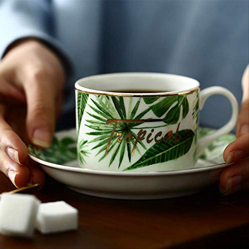 Taza del regalo, la planta de café de cerámica de la taza de café cacao Diseño verde de café y platillo de porcelana Conjunto de café latte impresión taza de té de cerámica taza de té Vaso de agua