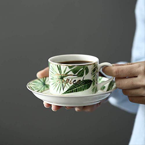 Taza del regalo, la planta de café de cerámica de la taza de café cacao Diseño verde de café y platillo de porcelana Conjunto de café latte impresión taza de té de cerámica taza de té Vaso de agua