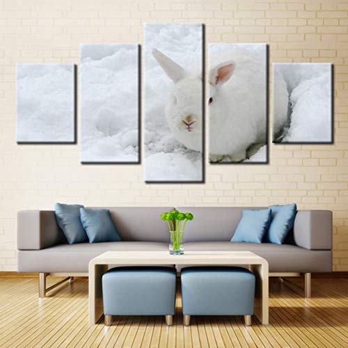 TBDZPS 5 Paneles Decoración del Hogar Pinturas sobre Lienzo 5 Paneles Conejo Blancanieves Cuadros Carteles E Impresiones Vintage En La Pared