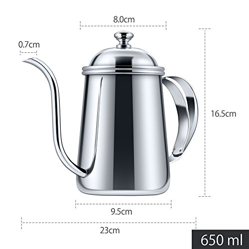 Té, café Olla, 650 ml de acero inoxidable de cuello de cisne cisne Pour-Over café Tetera Hervidor Base Anti-Rust Diseño salamandra- Soporte para restaurantes chinos