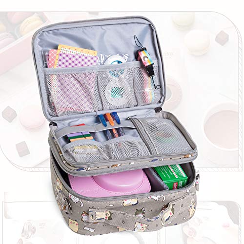 Teamoy Bolsa de cámara para instax Mini 9/ Mini 8 y Accesorios, Funda de cámara para Fujifilm Instax Mini 9, Lente para Autoretrato, Filtros,Película fotográfica instantánea y Otros, Gato