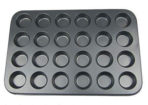 Tebery 24 Mini de Muffin Bandejas para Hornear Magdalenas, Antideslizantes, de Acero al Carbono, Juego de 2