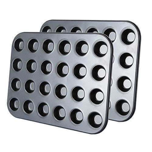 Tebery 24 Mini de Muffin Bandejas para Hornear Magdalenas, Antideslizantes, de Acero al Carbono, Juego de 2