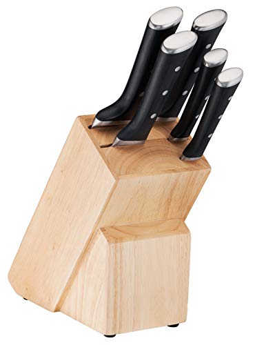 Tefal Ice Force - Bloque de madera con 5 ranuras + 5 cuchillos, cuchillo para pan de 20 cm, cuchillo Chef 20 cm, cuchillo Santoku 18 cm, cuchillo de oficio de 11 cm, cuchillo de cortar 9 cm K232S574