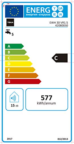 Teka - Termo Electrico Ewh30, 30L, 594 X 360 X 340 mm, Tanque Esmaltado, Resistencia Ceramica, Termostato De Temperatura 30-75º, 1500W, Blanco