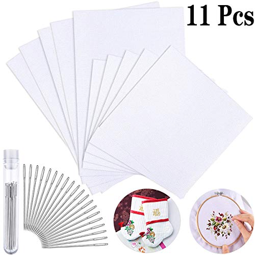 tela punto cruz Fiyuer 30 Pcs Blanco tejido punto de cruz tela aguja de coser Para Bordado Artesanía 45cmX30cm