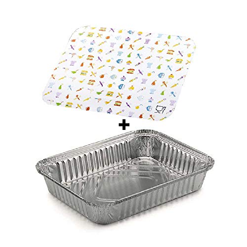 TELEVASO - 100 uds - Envase/Recipiente de Aluminio Rectangular + Tapa de cartón - Capacidad 1125 ml y tamaño 200x150x35 mm - Bandejas Desechables y reciclables, Apto para Altas temperaturas